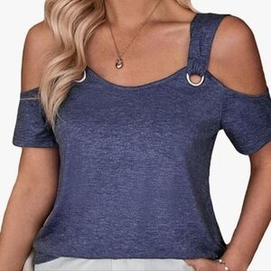 Bwnilimeizn Women O Ring Cold Shoulder Tee Shirts NWT Size M